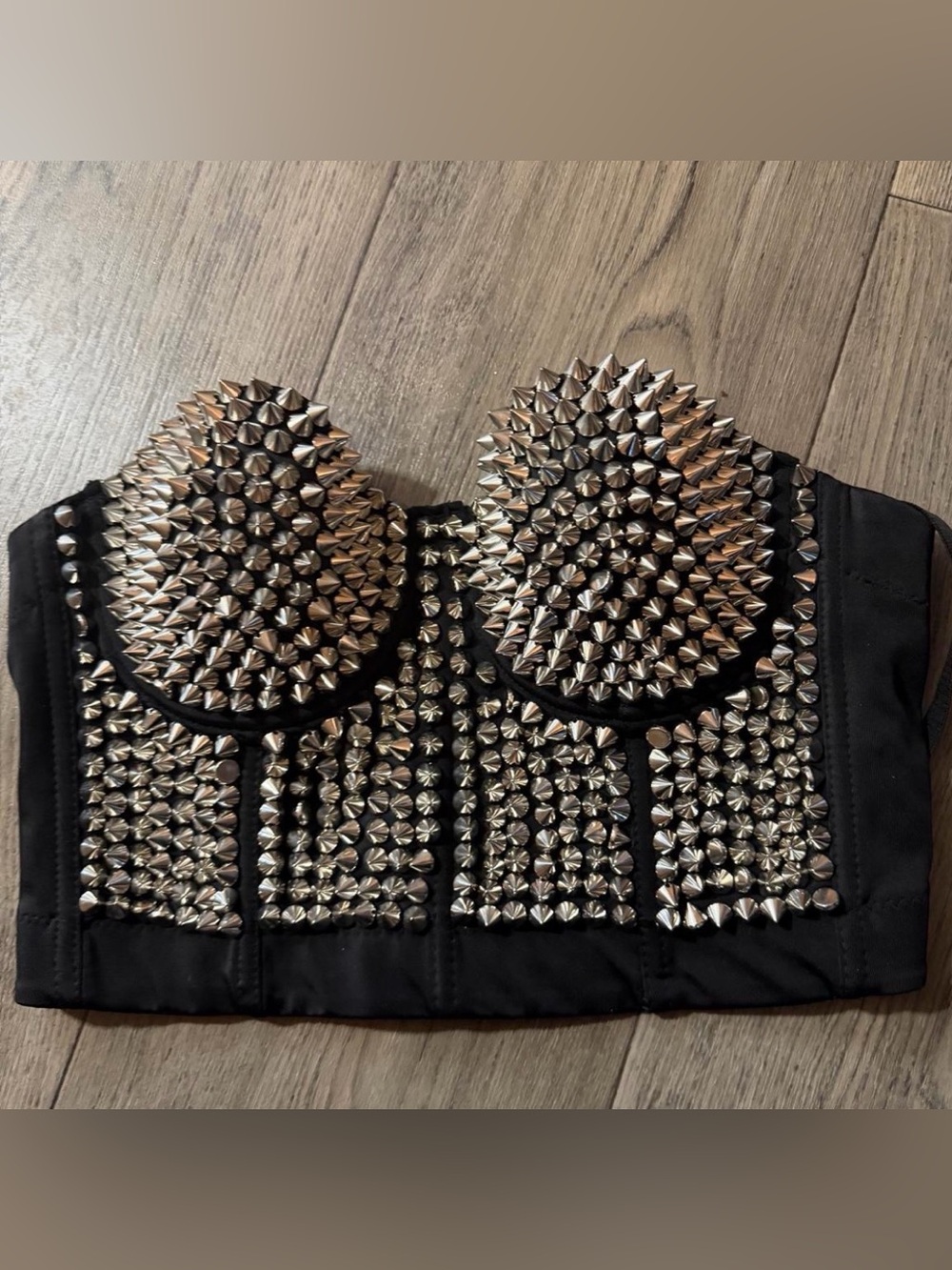 Fashion Nova Black Spike Embellished Bustier Crop Top